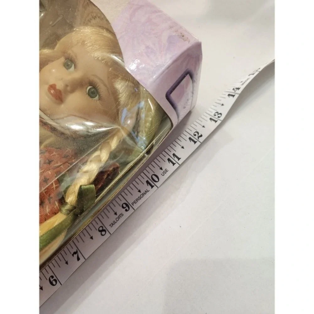 Collectable Porcelain Doll in Box Blonde Hair Blue Eyes Brown Dress FlowerBasket - Picture 5 of 7